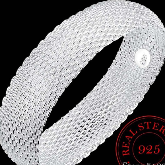 🌺 NEW Elegant 925 Silver Stamped Mesh Bracelet - Picture 5 of 6